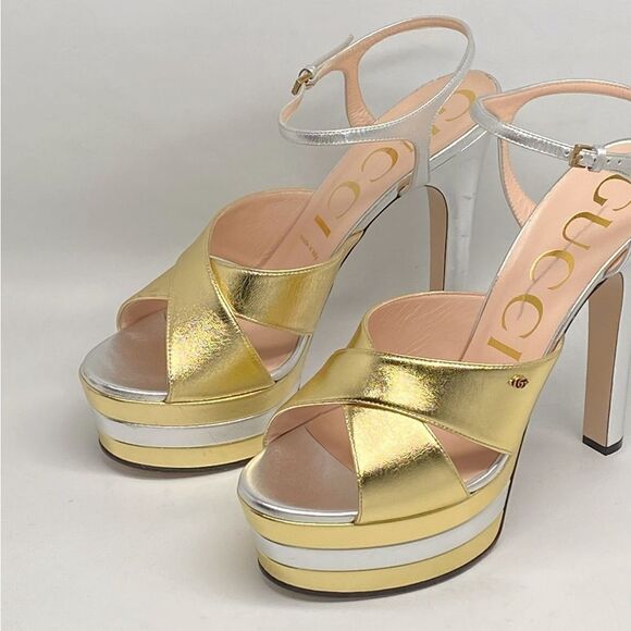 Gucci Women's Crisscross High Heel Platform Sandals size 40 - Picture 7 of 16